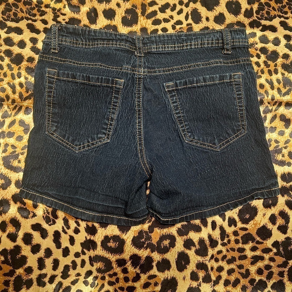 Red Blue Denim Dark Wash High Waisted Denim Shorts - Picture 5 of 6